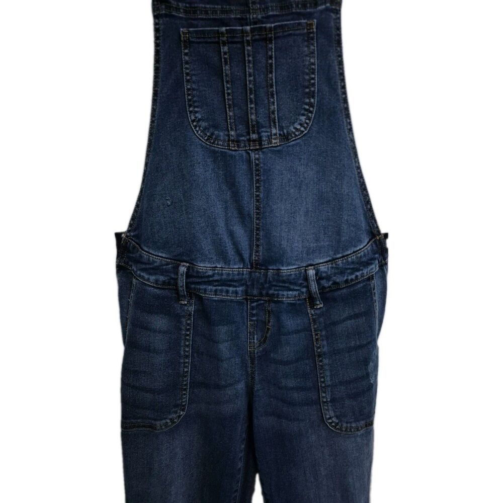 Maternity Indigo Blue Women’s M Denim Overalls Blue Stretch Distressed Pockets - Picture 8 of 8